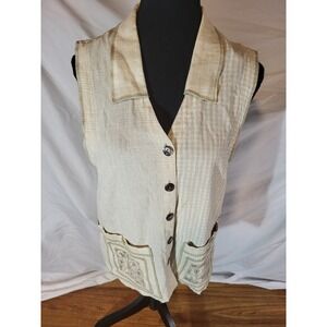 Surya Size Small Beige Lace Plaid Vest Button Up